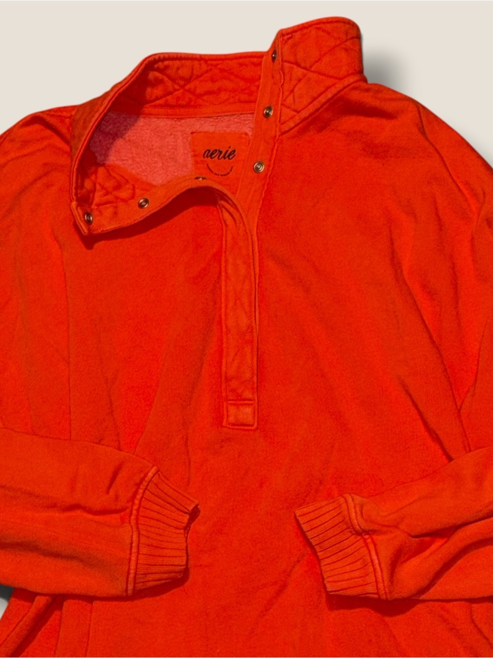 Aerie Women’s Burnt Orange Quilted Collar Snap-Quarter Pullover Sweater